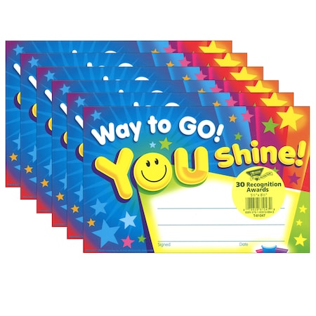 Trend Enterprises Way to Go You Shine Recognition Awards, 30 Per Pack, PK6 T81047